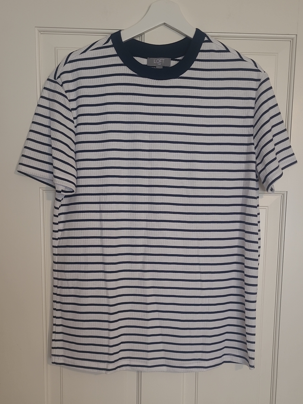 LOFT Navy Trim White Tee and Shorts with Navy Stripes Sleep Set Size S